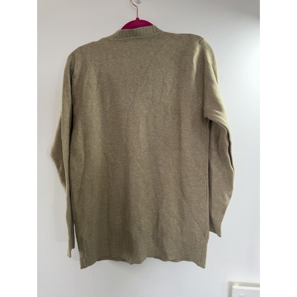 Oatmeal Heathered knit Cardigan Boho Sweater Grandma Bottoms Front Pockets L - Picture 6 of 14